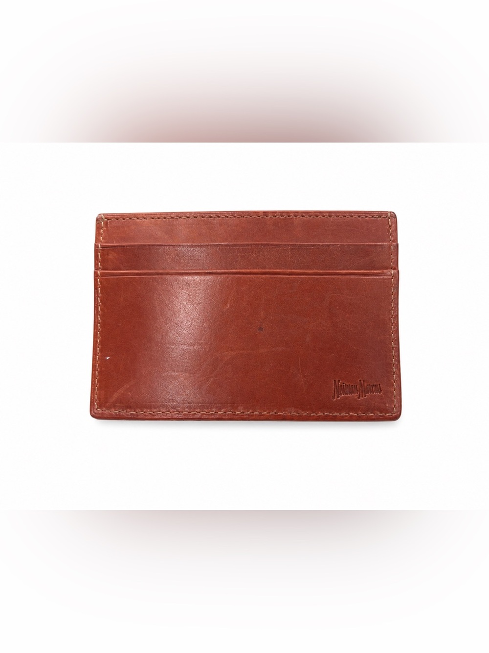Neiman Marcus Brown Leather Money Clip Card ID Holder Slim Wallet EDC Travel LUX